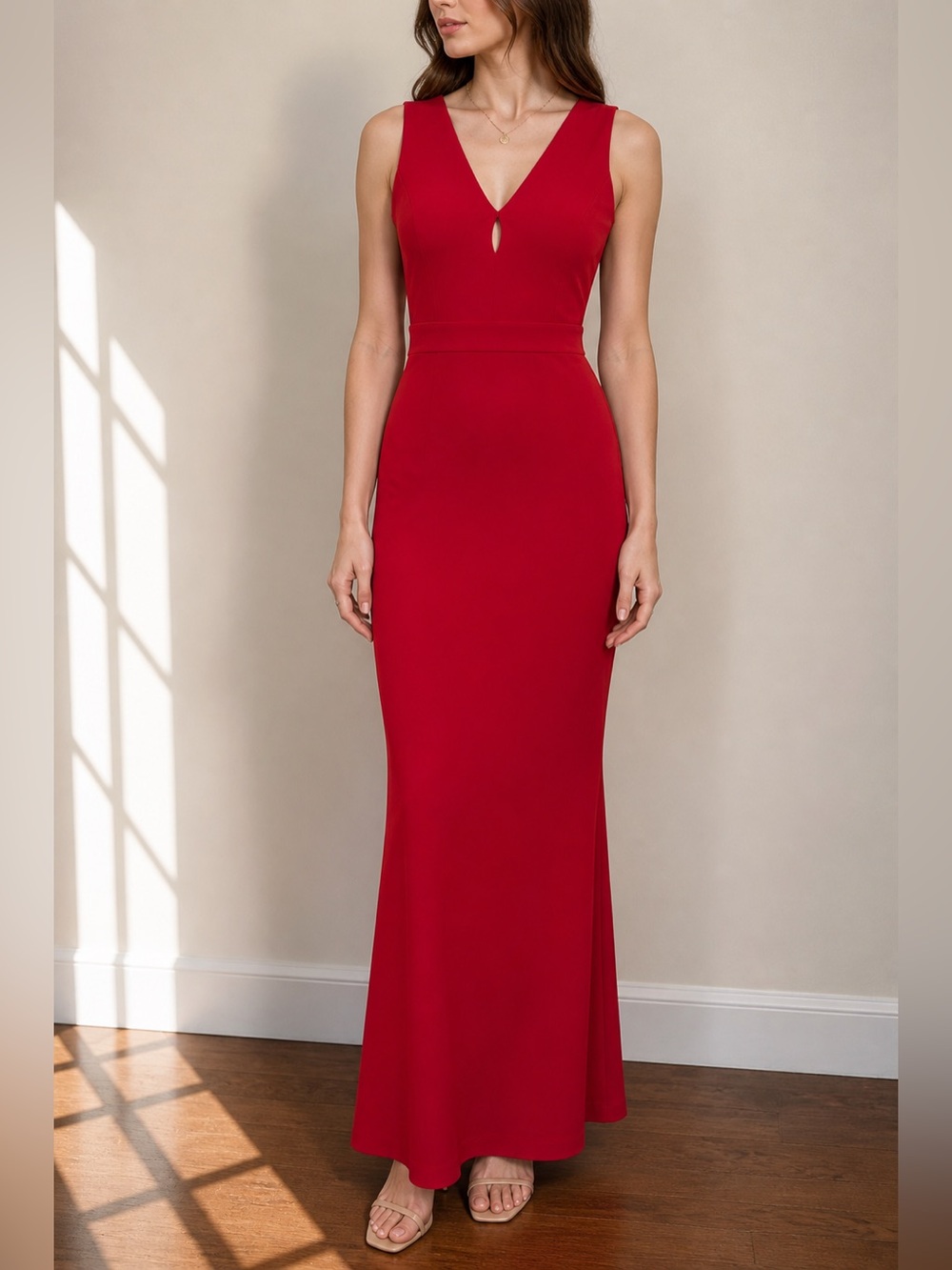 Red Formal Maxi Dress (S) Prom Evening Gown Wedding Guest Elegant Fitted Stretch